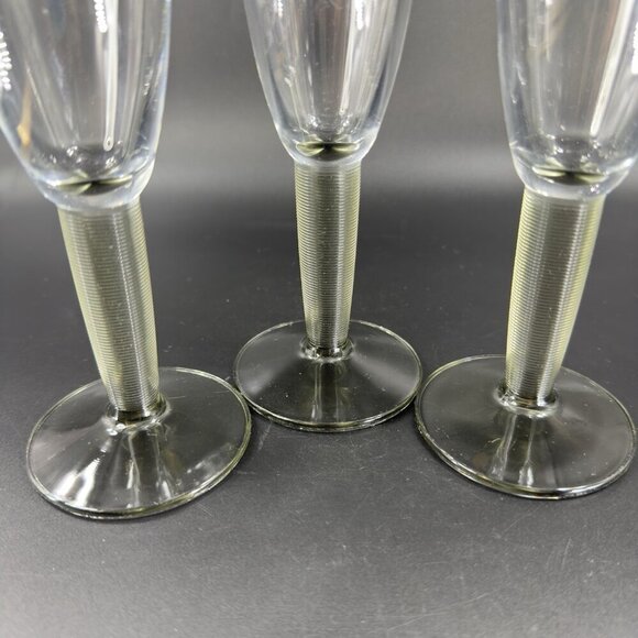 Bormioli Rocco Italian Glasses Cups Flutes Set 3 Smokey Olive Swirl Stem Clear - Picture 8 of 10